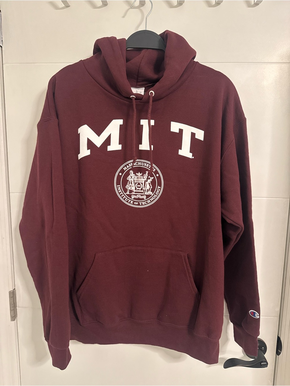 Champion Maroon MIT Pullover Hoodie with White Print